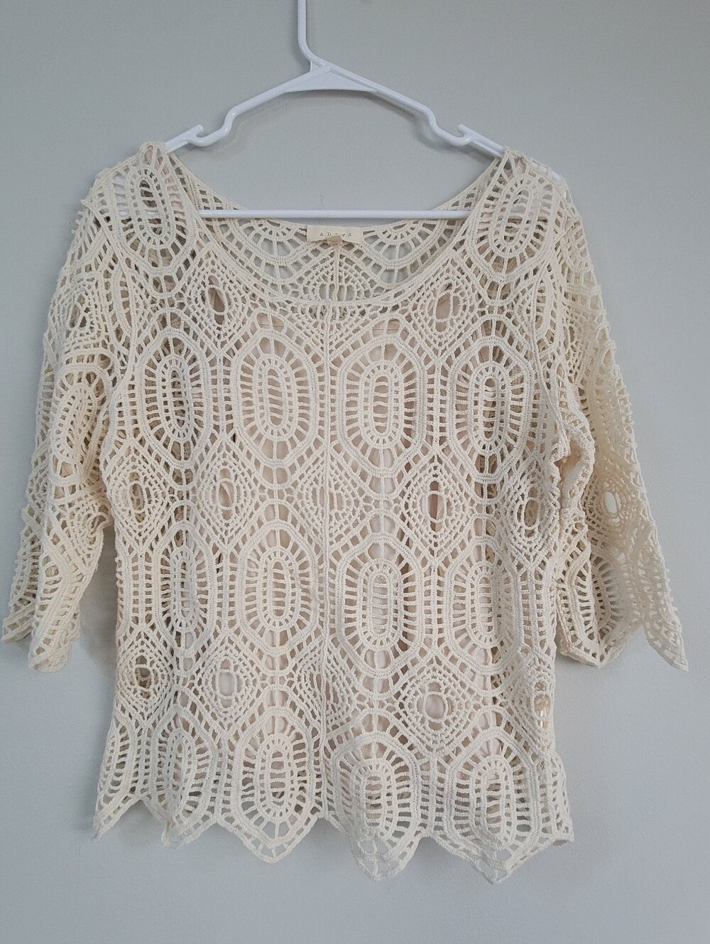 Adiva Crochet Ivory Top Women's Size S Boho Whimsical Resortwear Hippie